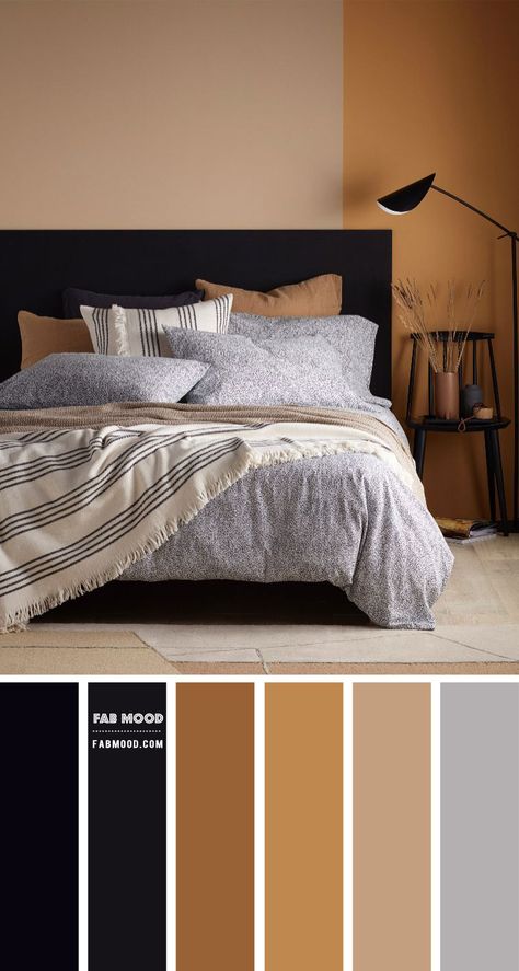 Bedroom Archives - Fabmood | Wedding Colors, Wedding Themes, Wedding color palettes Gray Black Brown Bedroom, Bedroom Black Color Schemes, Earth Tone Bedroom Wallpaper, Bedroom Black And Brown Ideas, Bedroom In Brown Tones, Caramel And Grey Bedroom, Brown Toned Bedroom, Men's Bedroom Color Schemes, Bedroom Ideas Black And Brown