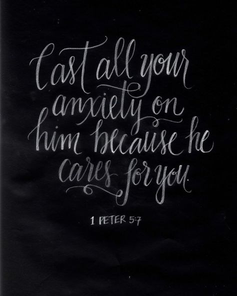 il_570xN.537622492_l3wo Chalkboard Art, Cast All Your Cares, 1 Peter 5 7, Faith Inspiration, Favorite Bible Verses, 1 Peter, Spiritual Inspiration, Scripture Quotes, Verse Quotes