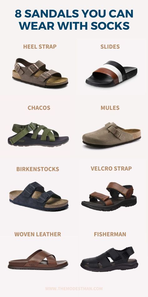 socks and sandals Man Sandals Leather Style, Men Sandals Style, Men Outfits With Sandals, Sandals Outfit For Men, Types Of Mens Shoes, Socks With Sandals Men, Best Shoes For Men Casual, Men Footwear Sandals, Shoe Types For Men