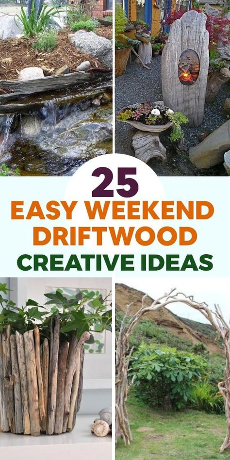 🌿💡 Add a touch of coastal charm to your garden with these easy weekend driftwood garden projects that will ignite your creativity! Transform a large piece of driftwood into a unique and rustic garden bench by adding sturdy wooden legs and a weather-resistant cushion. Create a driftwood planter by hollowing out a large piece of driftwood and planting succulents or small flowers inside. Build a driftwood fence by attaching driftwood pieces to wooden posts, creating a natural and eco-friendly boundary for your garden. These DIY driftwood garden projects not only infuse your outdoor space with coastal vibes but also showcase your craftsmanship. Get ready to spend a creative weekend and enjoy the beauty of driftwood in your garden! #DriftwoodGardenProjects #WeekendCreativity Driftwood Birdhouse, Recycled Garden Planters, Driftwood Garden, Driftwood Planters, Diy Driftwood, Pebble Garden, Driftwood Mobile, Rainbow Garden, Small Glass Jars