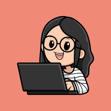 Cute girl cartoon with laptop design ill... | Premium Vector #Freepik #vector #freelancer #online-working #girl-work #homework Girl Using Phone Drawing, Computer Drawing Aesthetic, Working Cartoon, Study Cartoon, Laptop Cartoon, Coder Girl, Laptop Drawing, Work Anime, Cute Girl Cartoon