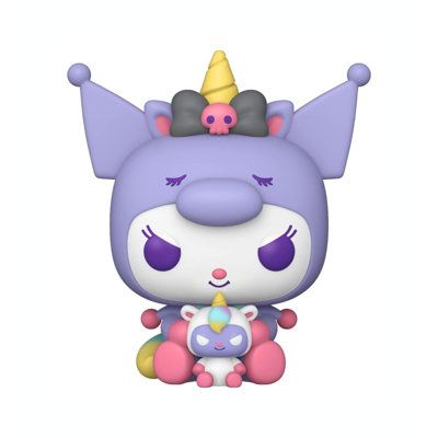 Transport into the Sanrio Universe with the Hello Kitty and Friends Kuromi #62. This displays the beloved Kuromi, Hello Kitty's punk-rock friend. In the cutest pastel colors, This displays Kuromi in a purple unicorn onsie, holding her stuffed animal, with her signature mischievous smile. | Funko Pop! Entertainment Figurine / Sculpture blue / green / red / yellow | 6" H X 3" W X 4.5" D | Wayfair | Home Decor Hello Kitty Pop, Hello Kitty Kuromi, Bon Scott, Dark Vador, Hello Kitty And Friends, Purple Unicorn, Pink Skull, Steven Tyler, Vinyl Toys