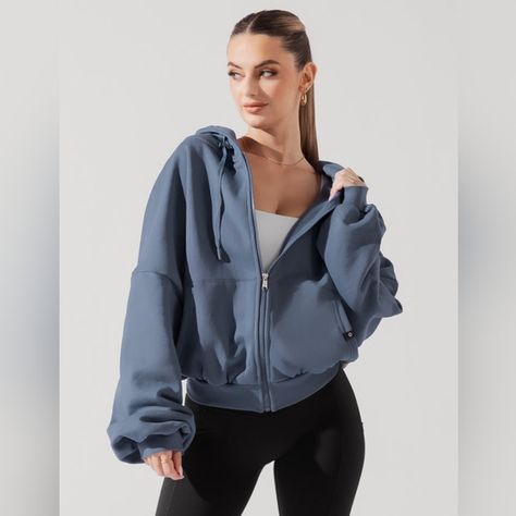 Zip Cloud POPFLEX Hoodie in Steel Blue Warm Hug, Steel Blue, Cropped Hoodie, Blue Sweaters, Blue Fashion, Black Hoodie, Athleisure, Heather Grey, Zip Ups