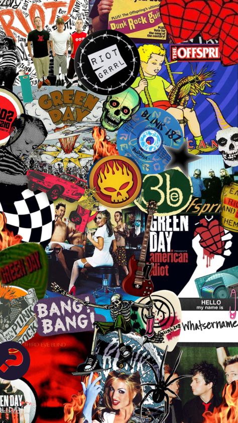 #greenday #blink182 #theoffspring #thirdeyeblind #punk #2000s #music Pop Punk Room, Pop Punk Aesthetic Wallpaper, Punk Rock 2000s, Blink 182 Background, Punk Background Wallpapers, Green Day Wallpaper Iphone, Greenday Wallpapers, Punk Rock Background, The Offspring Wallpaper