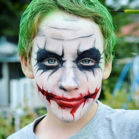 Swish Face & Body Art Joker Facepainting Joker Face Paint Kids, Face Paint Kids Easy, Joker Face Makeup, Mask Painting Ideas, Men Halloween Makeup, Joker Face Paint, Joker Smile, Joker Face, Men Halloween