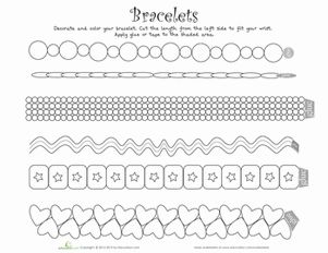 Second Grade Paper Projects Worksheets: Printable Bracelets Bracelet Templates, Printable Bracelet, Make Decorations, Bus Crafts, Bracelet Template, Paper Bracelet, Animal Crafts For Kids, Jewlery Making, Free Printable Worksheets