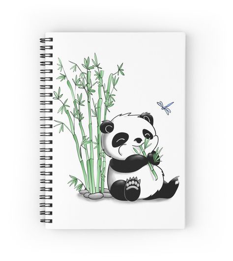 Spiral notebooks with high-quality edge-to-edge print on front. 120 pages in your choice of ruled or graph lines. Keep this panda if you like cute, cuddly, pandas nom nom nom noming on a bamboo. This bamboo-eating creature will be a delight to anyone who laid their eyes on it. Pandas, Cute First Page Of Notebook Ideas, Panda Front Page Design, Panda Eating Bamboo Drawing, First Page Of Project, Panda Notebook, Cute Binder Covers, Panda Eating Bamboo, Bamboo Drawing