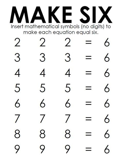 Make Six Puzzle - Number Challenge | Math = Love Math Challenges Brain Teasers, Geometry Puzzles, Maths Algebra Formulas, Math Puzzles Brain Teasers, Mental Math Tricks, Mathematical Symbols, Math Logic Puzzles, Mental Maths Worksheets, High School Math Classroom