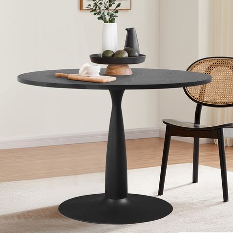 Gather around this sleek and modern Pedestal Round Dining Table, perfect for your eat-in kitchen or breakfast nook. 36 Inch Bistro Table, Small Table With Two Chairs, Large Bistro Table, Black Pedestal Dining Table, Bistro Table Indoor, Black Round Table, Black Round Dining Table, Witch Hut, Round Furniture