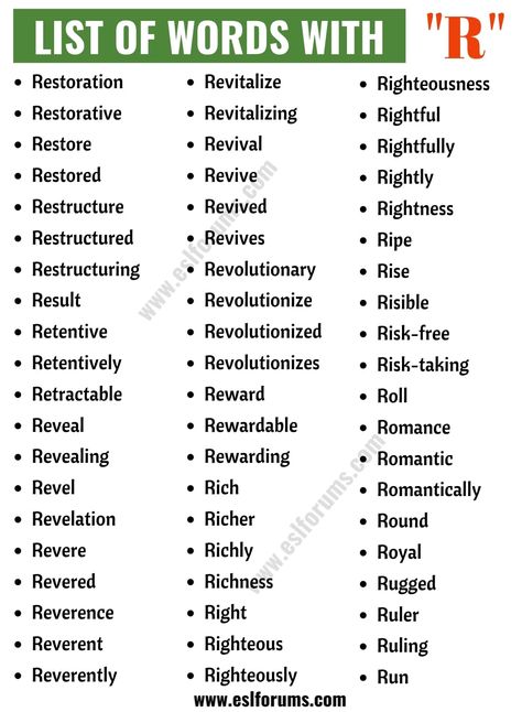 Words that Start with R | List of 200 Words Starting with R in English - ESL Forums Expand Your Vocabulary, New Year Words, Scrabble Words, R Words, Words With Friends, Descriptive Words, Interesting English Words, Good Vocabulary Words, Good Vocabulary