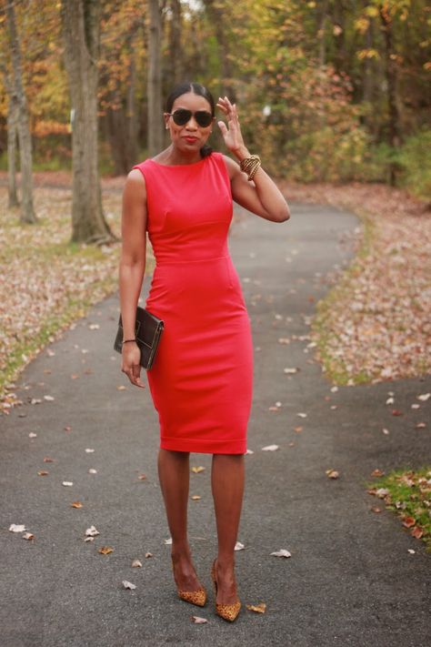 Red and Tan - Mood Sewciety Red Sheath Dress Outfit, Red And Tan Outfits, Red Dress Business, Red Office Dress, Red Outfit Summer, Pencil Dress Pattern, Red Pencil Dress, Pencil Dress Outfit, Fantastic Dress