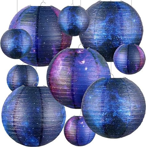 10 Pieces Galaxy Print Paper Lanterns Chinese Japanese Lanterns Space Themed Hanging Paper Lanterns Galaxy Themed Party Supplies Ceiling Decor for Home Birthday Party Decor (12 Inch/ 6 Inch) - Amazon.com Home Birthday Party Decor, Galaxy Themed Party, Outer Space Party Decorations, Lanterns Chinese, Home Birthday Party, Lantern Party Decor, Eclipse Party, Space Party Decorations, Paper Lanterns Party