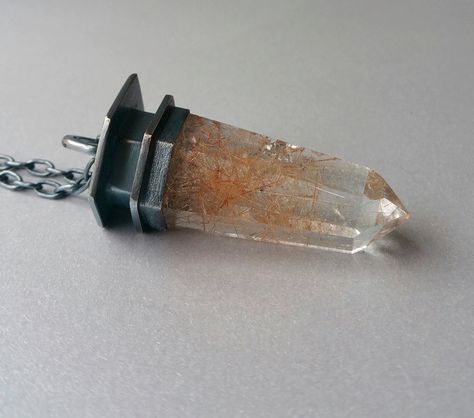 Fine Jewelry Rutilated Quartz Point Pendant In by OnTheWrist Quartz Crystal Jewelry, Blue Fluorite, Green Fluorite, Silver Caps, Fluorite Crystal, Rutilated Quartz, Quartz Pendant, Quartz Points, Heart Chakra