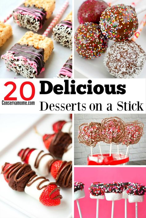 This round up of 20 delicious Desserts on a Stick is so fantastic you won't know which one to make first. Whichever one you choose, you'll pick a winner! Pie, Desserts On A Stick Parties Food, Brownies On A Stick, Brownie Skewers Dessert Kabobs, Desert On A Stick, Snacks On A Stick, Sweet Skewers, Desserts On A Stick, Brownie Kabobs