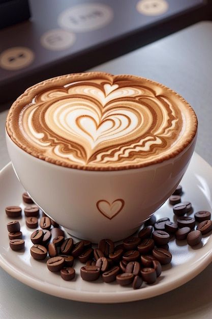 Photo a heart shaped latte art created o... | Premium Photo #Freepik #photo Heart Coffee Aesthetic, Coffee Cup Photography, Pictures Of Coffee, Coffee With Heart, Tea Pictures, Coffee Pics, Coffee Image, Coffee Photo, Coffee And Chocolate