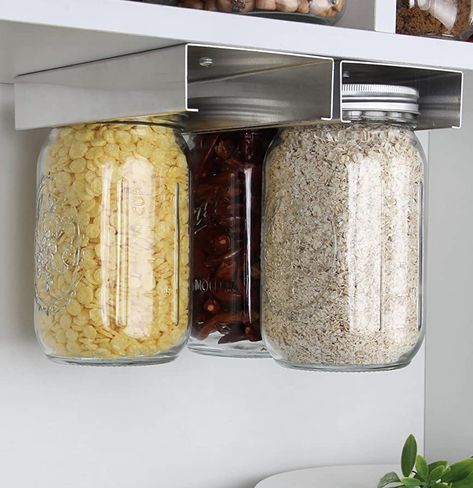 mason jar storage #storage #kitchenideas #kitchengadgets #kitchenstorageideas Organisation, Mason Jar Organizer, Canning Jar Storage, Under Cabinet Shelf, Glass Jars Kitchen, Mason Jar Organization, Mason Jar Storage, Drink Storage, Cabinet Shelf