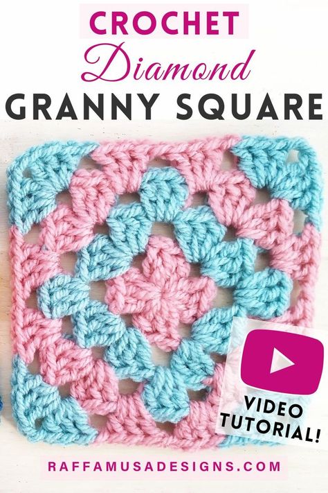 a crocheted granny square made following the diamond granny square pattern Granny Square Crochet Pattern Annie's Craft Store, 9 Inch Granny Square Free Pattern, Jasmine Stitch Granny Square, 3 Color Granny Square Crochet Pattern, Granny Diamond Stitch, Crochet Diamond Granny Square, Granny Square Crochet Pattern Free Printable, Diamond Granny Stitch, Crochet Different Granny Squares