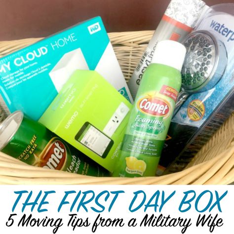 What is a first day box? Read on to find out and try these moving tips from a military wife to make your move easy and stress-free! This post is sponsored by BabbleBoxx.com. All opinions are my own. As a military family we have had our share of moves.  From local moves that we’ve done on … Moving Tips, Open Me First Box Moving, Open First Box Moving, Military Move, Care Box, Moving Boxes, Military Wife, Military Family, First Day