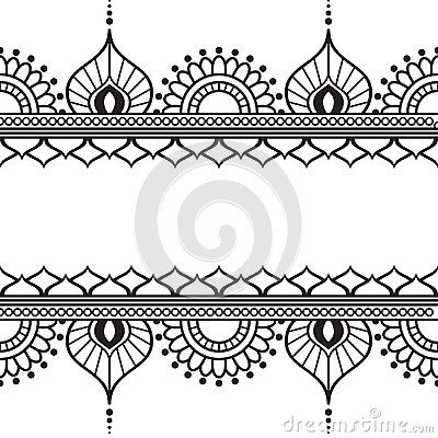 Seamles border pattern elements with flowers and lace lines in Indian mehndi style isolated on white background. Tattoo Amor, Pattern Elements, Indian Mehndi, Mehndi Style, Muster Tattoos, Mandala Design Pattern, Tattoo Henna, Indian Patterns, Mandala Art Lesson