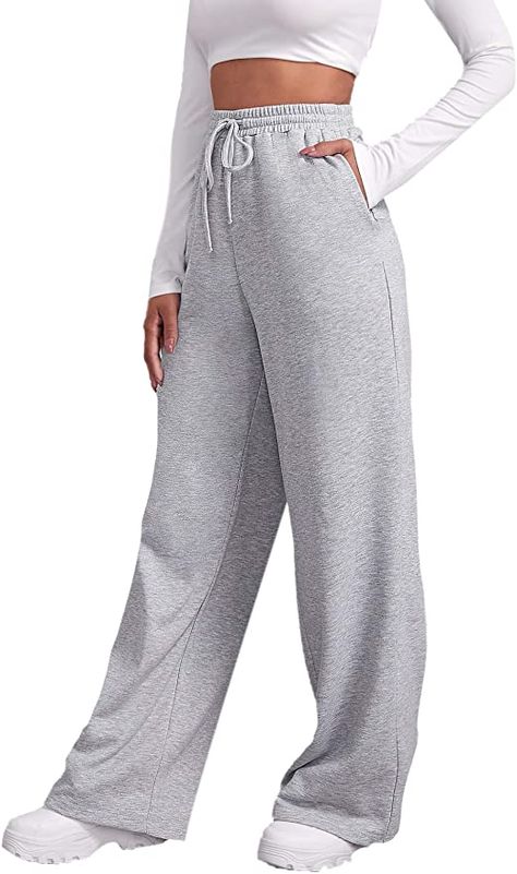 Dickies Pants Outfits Women, Colored Pants Outfits, Straight Sweatpants, Cute Sweats, Dress Pants Outfits, Baggy Sweatpants, Wide Leg Lounge Pants, Sweatpants With Pockets, Grey Sweats