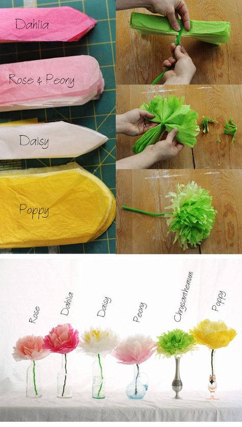 tissue paper flowers Spring Paper Flowers, Diy Girl Gifts, Projek Diy, Hantverk Diy, Diy Fleur, Paper Flowers Diy Easy, Diy Frühling, Paper Flower Designs, Tissue Paper Flowers Diy