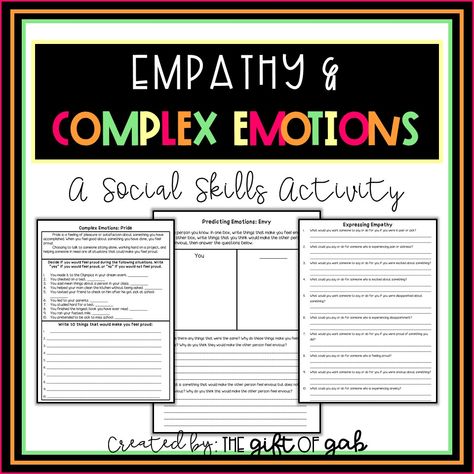 Activities for Teaching Empathy to Middle Schoolers Empathy Worksheets, Empathy Lessons, Worksheets For Middle School, Empathy Activities, Complex Emotions, Teaching Emotions, Teaching Empathy, Guidance Counseling, Emotions Activities