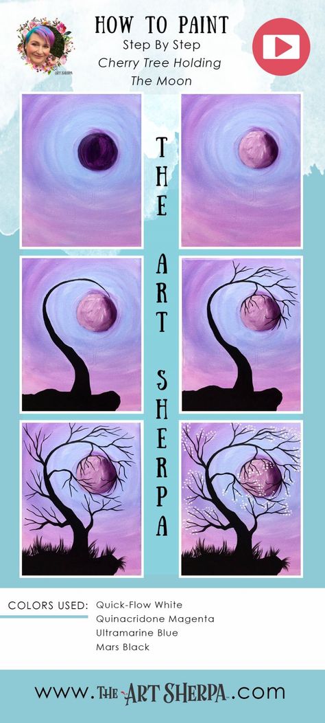 Easy Person Painting, Tela, Acrylic Art Step By Step, Moon Art Tutorial, Step By Step Moon Painting, Easy Acrylic Painting Step By Step, Easy Acrylic Painting For Beginners Step By Step, How To Paint A Moon Acrylics, How To Paintings On Canvas Step By Step