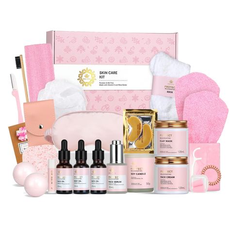 PRICES MAY VARY. 【Comprehensive Skincare Experience】 This gift set includes facial essentials like serum, cream, clay mask, and lipstick, as well as body care products like body oil and shower accessories, providing a one-stop solution for all your skincare needs. 【Natural & Gentle Ingredients】 Made with all-natural ingredients, it's gentle and suitable for all skin types. With different contains, you could find a perfect skincare routine in this gift set. 【Suitable for Multiple Age Groups】 Idea Skin Care Sets & Kits, Facial Essentials, Best Birthday Gifts For Women, Body Care Essentials, Top Rated Skin Care Products, Skincare Sets, Luxury Birthday Gifts, Rose Facial, Facial Kit