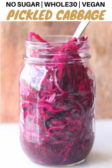 Quick Pickled Red Cabbage, Purple Cabbage Canning, What To Make With Purple Cabbage, Recipes With Purple Cabbage, Picked Cabbage, Acv Water, Healthy Cabbage Recipes, Pickled Cabbage Recipe, Pickling Veggies