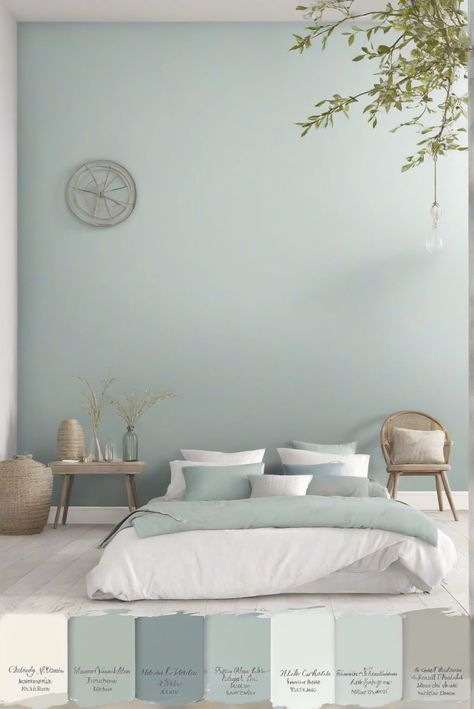 sherwin williams coordinating colors, misty serene, tranquil mists, interior design services Colour Scheme Bloxburg, Calm Relaxing Bedroom Ideas, 2024 Bedroom Trends, Bedroom Paint Colors Relaxing, Kitchen Wall Color, Soothing Bedroom Colors, Blue Green Bedrooms, Calming Paint Colors, Wall Color Schemes