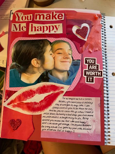 Photo Album Boyfriend Ideas, Artsy Scrapbook Ideas, One Year Anniversary Scrapbook Ideas For Him, Journal Idea For Boyfriend, Valentine’s Day Scrapbook Page, Memorie Book Diy Boyfriend, Romance Scrapbook Ideas, Love Letters Diy Creative, Valentines Scrapbook Page