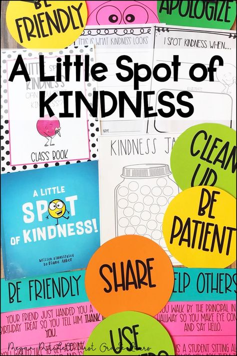 These kindness activities are a perfect way to promote kindness in your classroom. It is perfect for back to school or any time of the year. Spread kindness and build character with this fun unit. #kindnessactivities #alittlespotofkindness #backtoschool Spot Of Kindness Activities, Kindness Jar, Diane Alber, Positive Posters, Kindness Lessons, Teaching Kindness, Books About Kindness, Guided Reading Activities, Kindness Projects