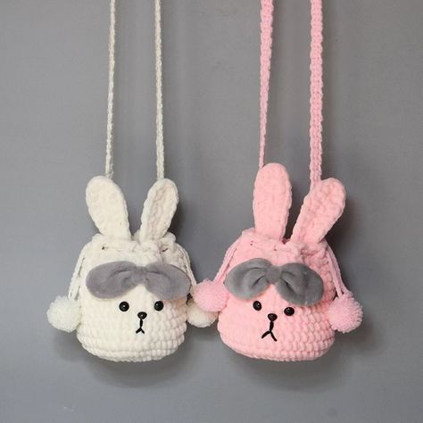 Welcome to my handmade shop! This is a crochet bunny bag, a perfect and unique gift for you or your friends! Materials: Cotton yarn Dimensions : 14*16cm (5.5*6.3 in) , Top Handle height: 110 cm( 43.3 in) Worldwide shipping is available for most countries. This made in crochet (hook) with the amigurumi technique. All works are made in a smoke-free area without pets. It will make a perfect and unique gift for you or your friends. Thank you for your visiting.I hope you can find something you love i Amigurumi Patterns, Quick Projects, Bags Pattern, Bunny Bags, Aesthetic Designs, Crochet Bag Pattern Free, Pola Amigurumi, Instant Gratification, Crochet Pouch