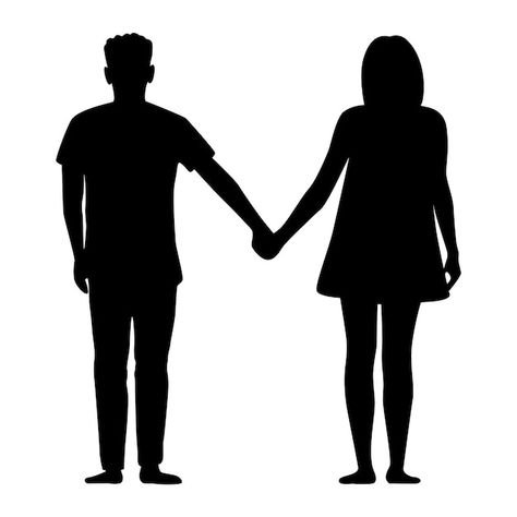 Silhouette man and woman hold hands | Premium Vector #Freepik #vector #body-silhouette #female-figure #woman-shape #woman-figure Croquis, Man And Woman Silhouette, Transférer Des Photos, People Holding Hands, Black And White Wedding Cake, Hand Silhouette, Ballet Posters, Silhouette Man, Silhouette People