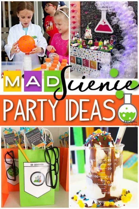 Mad scientist ideas - Open the lab with these super science birthday ideas. Host a mad scientist party in your home. Mad Scientist Science Themes Birthday Party Ideas for Boys or Girls complete with DIY science décor ideas, mad science party foods, mad scientist games, fun science experiments for kids, & party activities sure to please any brainiac birthday boy or girl. #FrugalCouponLiving Science Experiments Party, Science Experiment Party Ideas, Science Theme Party Food, Mad Scientist Birthday Party Ideas, Science Lab Birthday Party Ideas, Mad Scientist Party Experiments, Science Theme Food, Mad Scientist Food Ideas, Kids Science Birthday Party Ideas