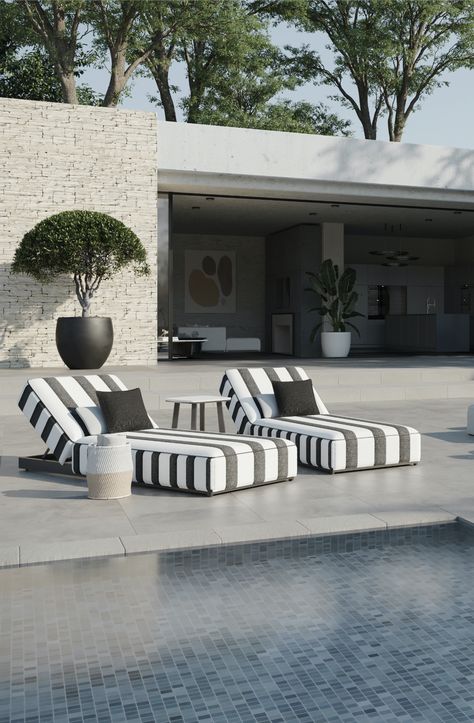 Outdoor Pool Furniture, Modern Outdoor Living Space, Modern Outdoor Living, Outdoor Loungers, Beach House Interior Design, Luxury Outdoor Furniture, التصميم الخارجي للمنزل, Pool Furniture, Beach House Interior