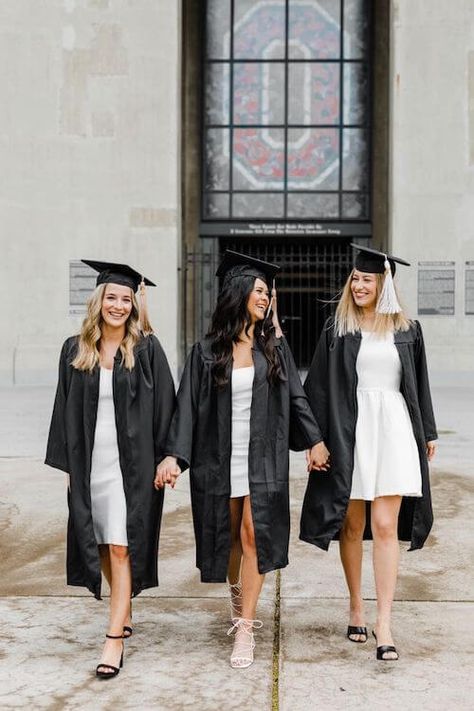 70+ Aesthetic & Creative Graduation Photoshoot Ideas For Girls [2023]: Best Picture Ideas & Poses To Try Grad Photo Dress, Graduation Ceremony Photos, Poses For Graduation Photos With Friends, Community College Graduation Pictures, Graduation Aesthetic Friends, Ohio State Graduation Pictures, Graduation Dress With Cap And Gown, Graduacion Aesthetic, Convocation Dress Graduation