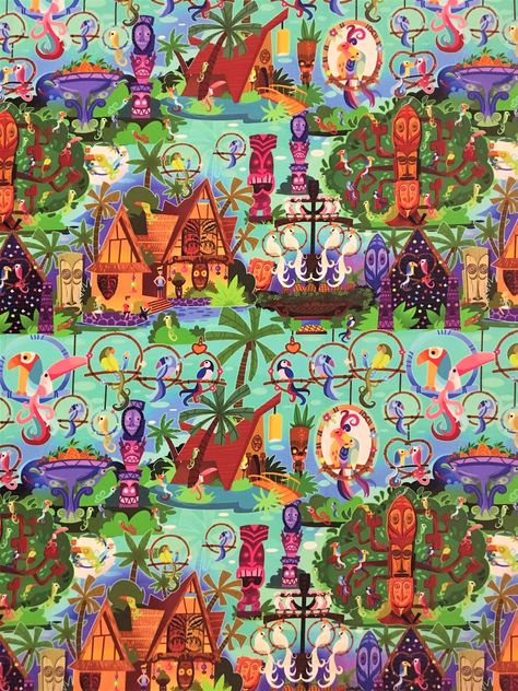 Disney Wallpaper, Tiki room Fabric, Tiki room, Disneyland Disney Iphone Wallpaper, Tiki Wallpaper, Tiki Room Disney, Disney Patterns, Walt Disney's Enchanted Tiki Room, Disney Sewing, Tiki House, Disney Backgrounds, Disney Enchanted