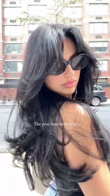 Balayage, Jet Black Long Hair With Layers, Long Hair Lots Of Layers Curtain Bangs, Layers And Bangs Long Hair, Long Hairstyles Side Bangs, Long Haircuts Dark Hair, Different Haircuts For Long Hair Ideas, Haircut Round Face Long Hair, Haircut Long Black Hair