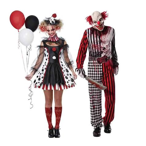 50 Best Couples Halloween Costumes 2018 - TheLoveBits Scary Clown Family Costumes, Clown Couple Halloween Costumes, Scary Clown Couple Costumes, Clowns Couple Costume, Couple Clown Costume, Clown Couple Costume, Best Couples Halloween Costumes, Scary Clown Costume, Baby Pumpkin Costume