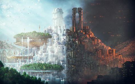 Utopia Vs Dystopia, Utopia Dystopia, Enjoy Video, 1920x1200 Wallpaper, Gato Anime, Landscape Concept, Fantasy City, Fantasy Places, Fantasy Setting