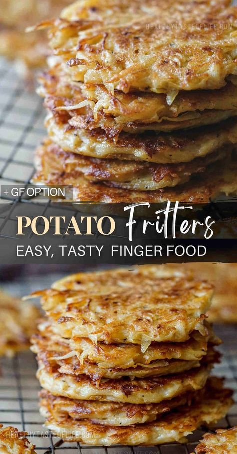 potato fritters Potatoe Fritters Grated, Grated Potatoes Recipes, Grated Potato Fritters Recipe, Grated Potato Recipes, Potatoe Fritters, Fritters Recipe Healthy, Veg Patties, Potatoe Pancakes, Potatoes Pancakes