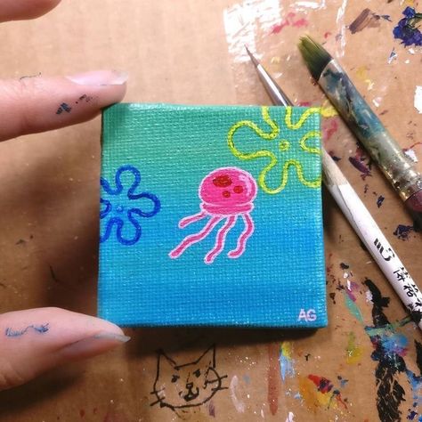 Painted Ideas On Canvas, Cute Paintings Small Canvas, Cute Mini Canvas Ideas, Small Simple Paintings Ideas, Cute And Easy Painting Ideas, Simple Small Painting Ideas, Astedic Art, Little Canvas Paintings Simple, Tiny Painting Ideas