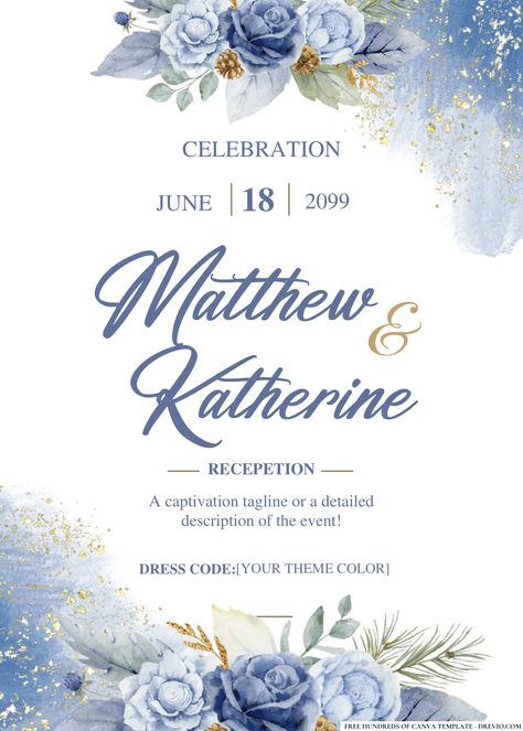 Get FREE PDF Invitation - Dusty Blue Watercolor Wedding Invitations Your wedding day is a celebration of love, and every detail should reflect your unique style and personality. One of the first glimpses your guests will have into your special day is through your wedd... Invitation Dusty Blue, Wedding Invitation Layout, Invitation Layout, Blue Invitation, Free Printable Birthday Invitations, Royal Blue Wedding, Blue Themed Wedding, Free Printable Invitations, Dusty Blue Weddings