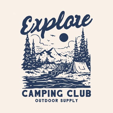 Premium Vector | Camping club illustration Logos, Nature, Camping Vector Illustration, Camp Logo Ideas, Camping Illustration Graphics, Camping Illustration Art, Camping Graphic Design, Creek Illustration, Camping Logo Design