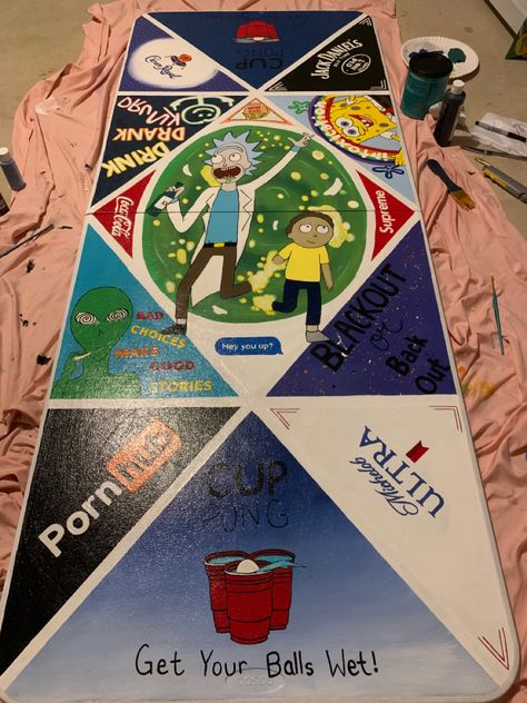 Cup Pong Table, Painted Beer Pong Table, Pong Table Painted, Cup Pong, Bp Table, Beer Drinking Games, Custom Beer Pong Tables, Beer Pong Table Diy, Diy Beer Pong