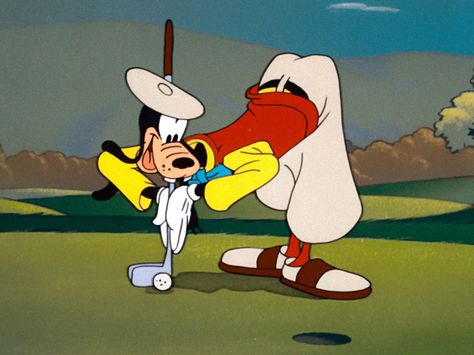 Goofy gives everyone a lesson on the fairway. Humour, Disney Golf, Goofy Golf, Mickey Cartoons, Kalle Anka, Disneyland Anaheim, Goofy Disney, Disney Cartoon Characters, Goofy Movie