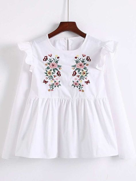 Fashion Tops Blouse, Trendy Fashion Tops, Trim Top, Stylish Dresses For Girls, Embroidered Clothes, Frock Design, Mode Hijab, Dresses Kids Girl, Flower Embroidery