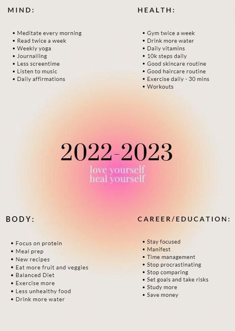 Aura. self love. 2022. 2023. Daily affirmations. Mind. Health. Body. Carrier. Education. Journal. Journaling. Activities. Active. <3 Goals 2023 Aesthetic, Things To Manifest In 2023, Goals Of 2023, Visionboard 2023 Ideas, 2023 Goals Ideas, Vision Boards Ideas 2023, 2023 Mood Board Ideas, Goals 2023 Planner, My 2023 Goals