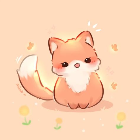 Adorable Animals Drawings, Chibi Art Style Animals, Kawaii Fox Drawing, Cute Fox Art Kawaii, Kawaii Animals Drawings, Cute Fox Drawing Kawaii, Cute Fox Drawings, Cute Fox Pfp, Fox Cute Drawing